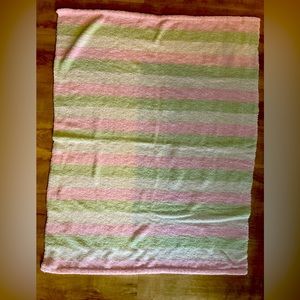 Sage green, white and pink stripe blanket